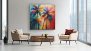 Kleurrijke Palmbomen – Modern Canvas Schilderij – Vierkant Canvas Schilderij voor de Wand