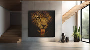 Luipaard Drinkt Water – Canvas Wanddecoratie in Vierkante Vorm