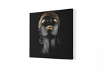 Portret van een vrouw met gouden make-up – Canvas Schilderij als Wanddecoratie