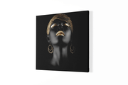 Portret van een vrouw met gouden make-up – Canvas Schilderij als Wanddecoratie