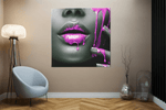 Vrouw met paarse verf – Modern Canvas Schilderij – Vierkant Canvas Schilderij voor de Wand