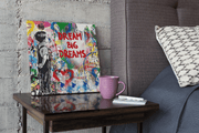 Banksy: Droom Groot – Vierkante Canvas Wanddecoratie – Canvas Schilderij als Wanddecoratie