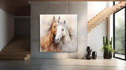 Paarden Bruin Wit – Vierkant Canvas Schilderij voor de Wand