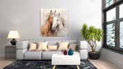 Paarden Bruin Wit – Vierkant Canvas Schilderij voor de Wand