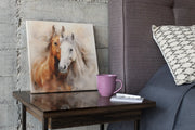 Paarden Bruin Wit – Vierkant Canvas Schilderij voor de Wand
