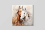 Paarden Bruin Wit – Vierkant Canvas Schilderij voor de Wand
