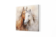 Paarden Bruin Wit – Vierkant Canvas Schilderij voor de Wand