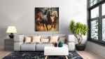 Rennende Paarden – Ontwerp 2 – Vierkant Canvas Kunstwerk voor het Interieur
