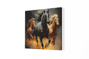 Rennende Paarden – Ontwerp 2 – Vierkant Canvas Kunstwerk voor het Interieur