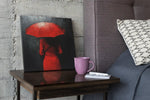 Vrouw en rode paraplu – Modern Canvas Schilderij – Vierkante Canvas Wandkunst