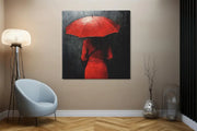 Vrouw en rode paraplu – Modern Canvas Schilderij – Vierkante Canvas Wandkunst