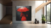 Vrouw en rode paraplu – Modern Canvas Schilderij – Vierkante Canvas Wandkunst
