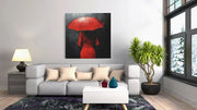 Vrouw en rode paraplu – Modern Canvas Schilderij – Vierkante Canvas Wandkunst