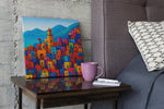 Kleurenmozaïek Stad – Vierkante Canvas Wanddecoratie – Canvas Schilderij als Wanddecoratie