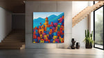Kleurenmozaïek Stad – Vierkante Canvas Wanddecoratie – Canvas Schilderij als Wanddecoratie