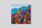 Kleurenmozaïek Stad – Vierkante Canvas Wanddecoratie – Canvas Schilderij als Wanddecoratie