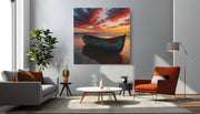 Boot en Rode Wolken – Canvas Decoratie voor de Wand