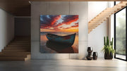 Boot en Rode Wolken – Canvas Decoratie voor de Wand