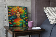 Meisje met kleurrijke Vissen – Vierkant Canvas Kunst voor de Muur