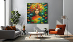 Meisje met kleurrijke Vissen – Vierkant Canvas Kunst voor de Muur
