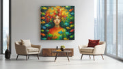 Meisje met kleurrijke Vissen – Vierkant Canvas Kunst voor de Muur