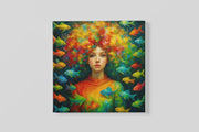Meisje met kleurrijke Vissen – Vierkant Canvas Kunst voor de Muur