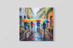 Kleurrijke Regenachtige Straat – Canvas Wandkunst in Vierkante Uitvoering