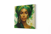 Groene Vrouwenportret – Vierkante Canvas Wanddecoratie – Canvas Wanddecoratie in Vierkante Vorm