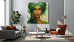 Groene Vrouwenportret – Vierkante Canvas Wanddecoratie – Canvas Wanddecoratie in Vierkante Vorm