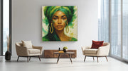 Groene Vrouwenportret – Vierkante Canvas Wanddecoratie – Canvas Wanddecoratie in Vierkante Vorm