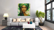 Groene Vrouwenportret – Vierkante Canvas Wanddecoratie – Canvas Wanddecoratie in Vierkante Vorm