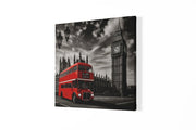Rode Dubbeldekker Bus Londen – Vierkante Canvas Wanddecoratie – Canvas Schilderij als Wanddecoratie