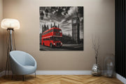 Rode Dubbeldekker Bus Londen – Vierkante Canvas Wanddecoratie – Canvas Schilderij als Wanddecoratie
