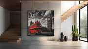 Rode Dubbeldekker Bus Londen – Vierkante Canvas Wanddecoratie – Canvas Schilderij als Wanddecoratie
