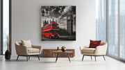 Rode Dubbeldekker Bus Londen – Vierkante Canvas Wanddecoratie – Canvas Schilderij als Wanddecoratie