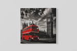 Rode Dubbeldekker Bus Londen – Vierkante Canvas Wanddecoratie – Canvas Schilderij als Wanddecoratie