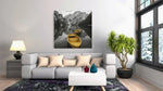 Gele Roeiboten Bergmeer – Vierkante Canvas Wanddecoratie – Canvas Wanddecoratie in Vierkante Vorm