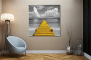 Gele Steiger aan Zee – Modern Canvas Schilderij – Vierkant Canvas Kunstwerk voor het Interieur