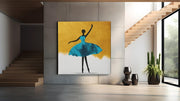 Dansende Ballerina Blauw – Vierkante Canvas Wandkunst