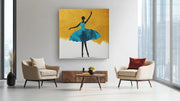 Dansende Ballerina Blauw – Vierkante Canvas Wandkunst