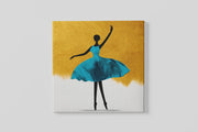 Dansende Ballerina Blauw – Vierkante Canvas Wandkunst