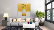 Gele bloemen in Vaas – Vierkante Canvas Wanddecoratie – Canvas Wandkunst in Vierkante Uitvoering