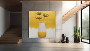 Gele bloemen in Vaas – Vierkante Canvas Wanddecoratie – Canvas Wandkunst in Vierkante Uitvoering