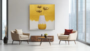 Gele bloemen in Vaas – Vierkante Canvas Wanddecoratie – Canvas Wandkunst in Vierkante Uitvoering