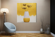 Gele bloemen in Vaas – Vierkante Canvas Wanddecoratie – Canvas Wandkunst in Vierkante Uitvoering