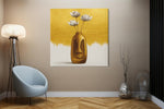 Gezicht Vaas Witte Bloemen – Modern Canvas Schilderij – Vierkant Canvas Schilderij voor de Wand
