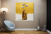 Gezicht Vaas Witte Bloemen – Modern Canvas Schilderij – Vierkant Canvas Schilderij voor de Wand