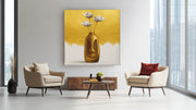 Gezicht Vaas Witte Bloemen – Modern Canvas Schilderij – Vierkant Canvas Schilderij voor de Wand