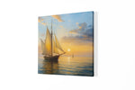 Zeilschip bij Zonsondergang – Canvas Wanddecoratie in Vierkante Vorm