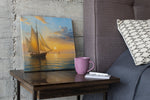 Zeilschip bij Zonsondergang – Canvas Wanddecoratie in Vierkante Vorm
